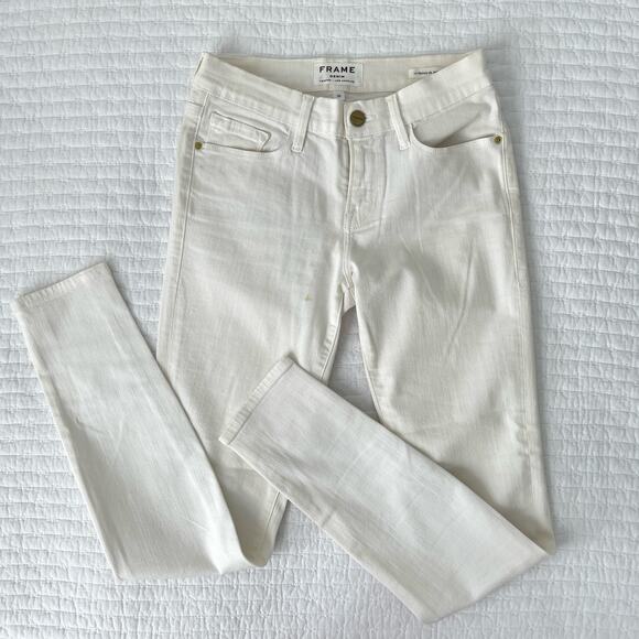 New FRAME Denim Le Skinny de Jeanne Cotton Skinny Jeans in White Size 26 - Picture 1 of 9